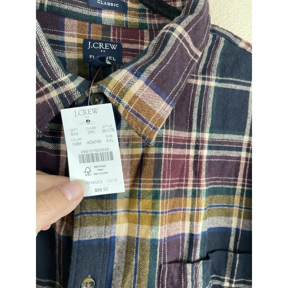 NWT! J. CREW Flannel Classic Men Black Plaid Button Shirt Cotton Casual Size XXL